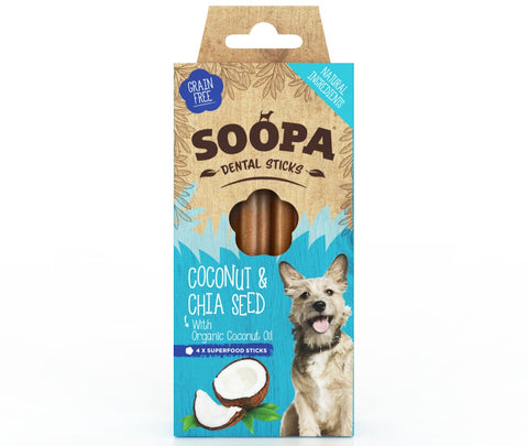 Soopa Healthy Dog Treats Dental Sticks: Coconut & Chia Seed 100g