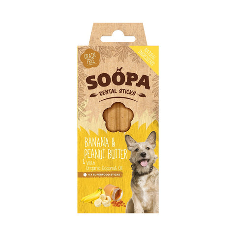 Soopa Healthy Dog Treats Dental Sticks Banana & Peanut Butter 100g