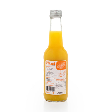 Bottle of Wild Orchard orange lemonade on a white background