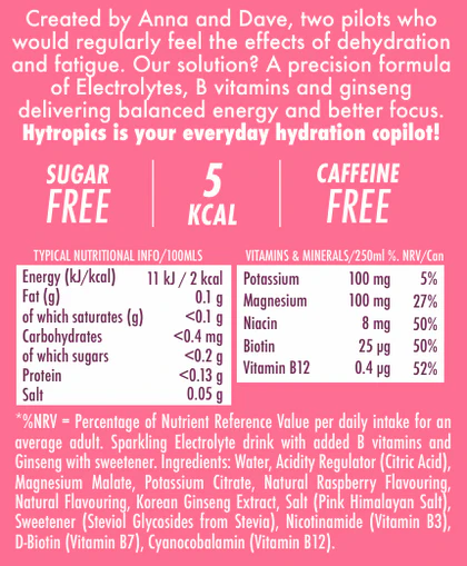 Nutritional information and product details of Hytropics Raspberry & Elderflower