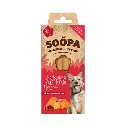 Soopa Healthy Dog Treats Dental Sticks Cranberry & Sweet Potato 100g