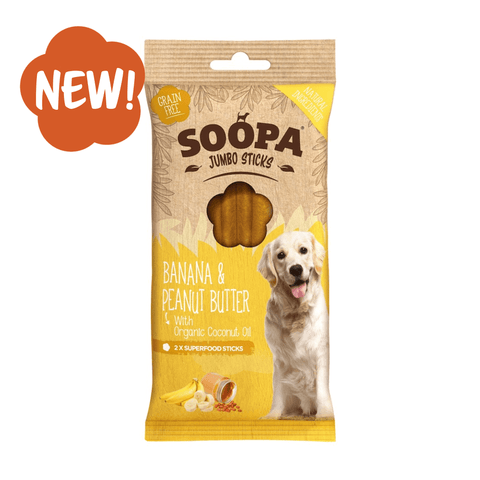 Soopa Healthy Dog Treats Jumbo Sticks Banana & Peanut Butter