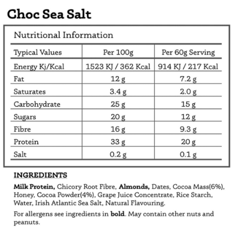 All Real Protein Bar: Chocolate Sea Salt 60g Nutritionals