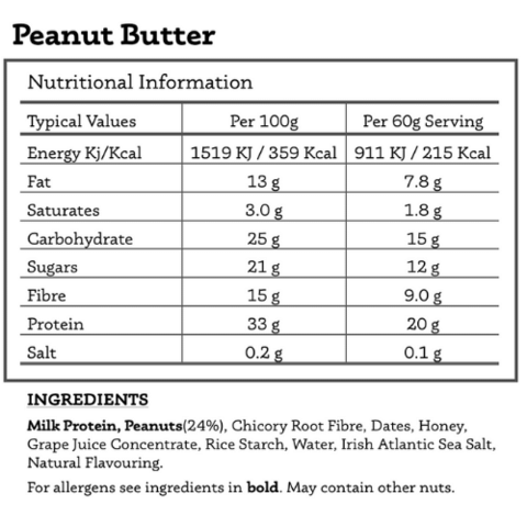 All Real Protein Bar: Peanut Butter 60g Nutritionals