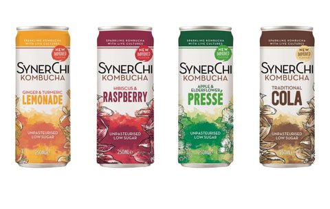 Synerchi Live Kombucha - Sencha Tea Lightly Sparkling: Mixed Case 250ml cans 4 Flavours